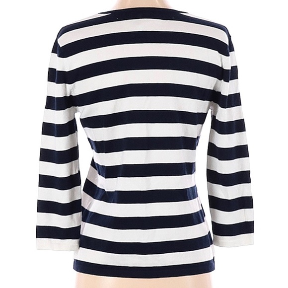 Jones New York Signature Sweater Blue White Striped Cotton Blend V Neck Sz Small - Picture 2 of 4